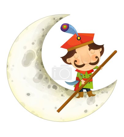 Photo for Cartoon scene with medieval man like nobleman prince or merchant living on the moon isolated illustration for kids - Royalty Free Image