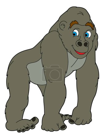 Téléchargez les photos : Scène de dessin animé avec singe gorille heureux jouer amusant carnet de croquis illustration isolée pour enfants - en image libre de droit