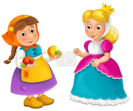 Téléchargez les photos : Cartoon ferme caractère agriculteur femme fille femme avec princesse souriante illustration isolée pour les enfants - en image libre de droit