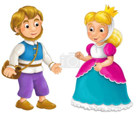 Photo for Cartoon farm character farmer man boy child with smiling princess isolated illustration for kids - Royalty Free Image