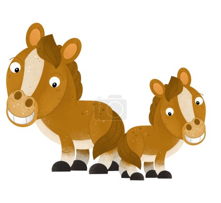 Photo for Cartoon scene with horse stallion pony with child farm animals isolated background illustration for kids - Royalty Free Image