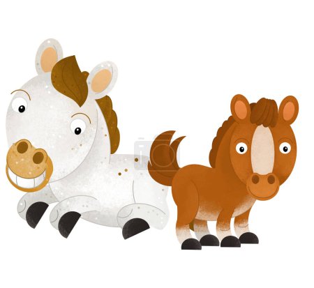 Photo for Cartoon scene with horse stallion pony with child farm animals isolated background illustration for kids - Royalty Free Image
