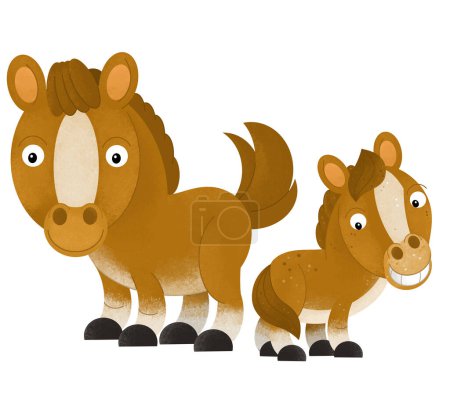 Foto de Escena de dibujos animados con caballo semental pony con animales de granja infantil ilustración de fondo aislado para niños - Imagen libre de derechos