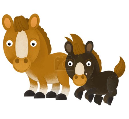 Foto de Escena de dibujos animados con caballo semental pony con animales de granja infantil ilustración de fondo aislado para niños - Imagen libre de derechos