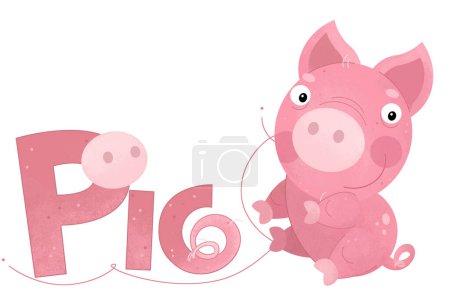 Photo for Cartoon scene with happy little pig farm animal theme with name template isolated background illustration for kids - Royalty Free Image