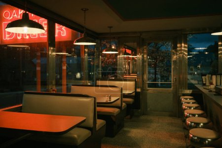 Photo for Interior of Oakhurst Diner at night, Millerton, New York - Royalty Free Image