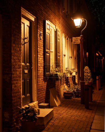Photo for Elfreths Alley at night, Philadelphia, Pennsylvania - Royalty Free Image