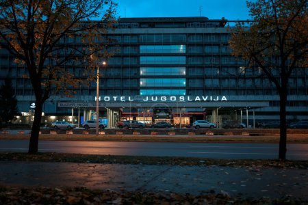 Photo for Hotel Jugoslavija at night in Belgrade, Serbia - Royalty Free Image