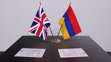 Téléchargez les photos : Armenia and UK flag. Politics concept, partner deal beetween countries. Partnership agreement of governments 3D illustration. - en image libre de droit