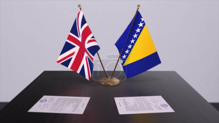 Téléchargez les photos : Bosnia and Herzegovina and UK flag. Politics concept, partner deal beetween countries. Partnership agreement of governments 3D illustration. - en image libre de droit