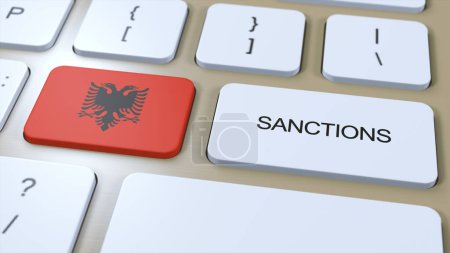 Téléchargez les photos : L'Albanie impose des sanctions à certains pays. Sanctions infligées à l'Albanie. Bouton clavier Push. Illustration politique Illustration 3D. - en image libre de droit