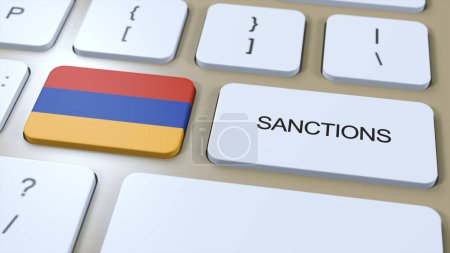 Téléchargez les photos : L'Arménie impose des sanctions contre certains pays. Sanctions infligées à l'Arménie. Bouton clavier Push. Illustration politique Illustration 3D. - en image libre de droit