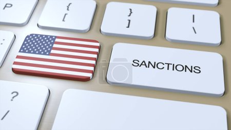 Photo for USA Imposes Sanctions Against Some Country. Sanctions Imposed on United States of America. Keyboard Button Push. Politics Illustration 3D Illustration. - Royalty Free Image