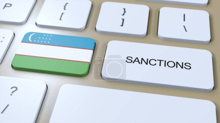 Téléchargez les photos : L'Ouzbékistan impose des sanctions à certains pays. Sanctions infligées à l'Ouzbékistan. Bouton clavier Push. Illustration politique Illustration 3D. - en image libre de droit