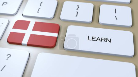 Téléchargez les photos : Apprendre le danois Concept de langue. Cours d'études en ligne. Bouton avec texte au clavier. Illustration 3D. - en image libre de droit
