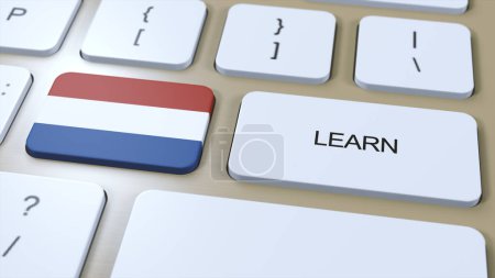 Téléchargez les photos : Apprendre le néerlandais langue concept. Cours d'études en ligne. Bouton avec texte au clavier. Illustration 3D. - en image libre de droit