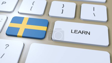Photo for Learn Swedish Language Concept. Online Study Courses. Button with Text on Keyboard. 3D Illustration. - Royalty Free Image