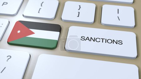 Foto de Jordania impone sanciones contra algún país. Sanciones impuestas a Jordania. Pulsador de teclas. Ilustración política Ilustración 3D. - Imagen libre de derechos