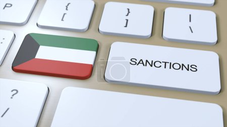 Téléchargez les photos : Le Koweït impose des sanctions contre certains pays. Sanctions imposées au Koweït. Bouton clavier Push. Illustration politique Illustration 3D. - en image libre de droit
