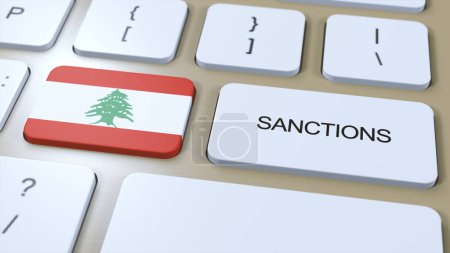 Téléchargez les photos : Le Liban impose des sanctions contre certains pays. Sanctions imposées au Liban. Bouton clavier Push. Illustration politique Illustration 3D. - en image libre de droit
