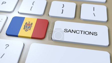 Téléchargez les photos : La Moldavie impose des sanctions à certains pays. Sanctions imposées à la Moldavie. Bouton clavier Push. Illustration politique Illustration 3D. - en image libre de droit