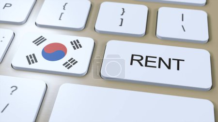 South Korea Rent Concept. 3D Illustration. Country Flag with Text Rent on Button.