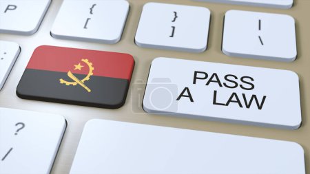 Angola Country National Flag and Pass a Law Text on Button 3D Illustration.