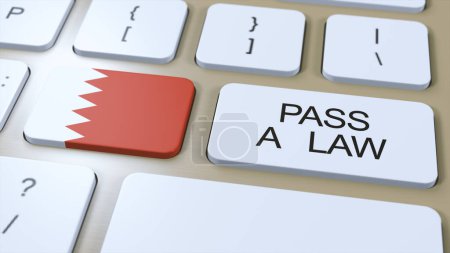 Bahrain Country National Flag and Pass a Law Text on Button 3D Illustration.