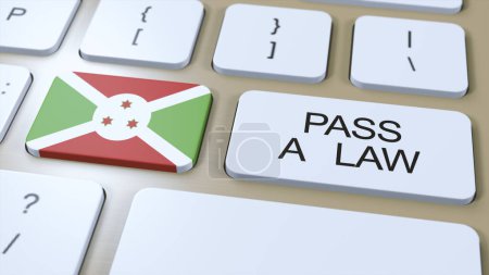 Burundi Country National Flag and Pass a Law Text on Button 3D Illustration.