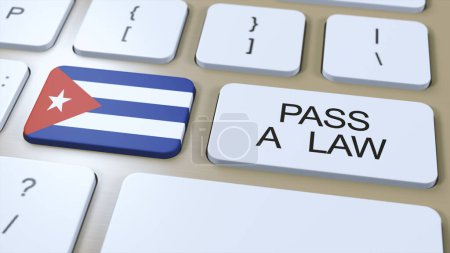 Cuba Country National Flag and Pass a Law Text on Button 3D Illustration.