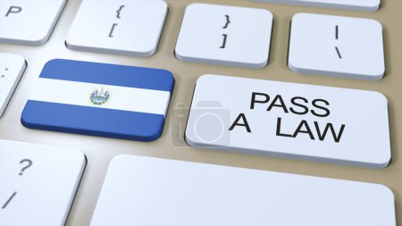 El Salvador Country National Flag and Pass a Law Text on Button 3D Illustration.