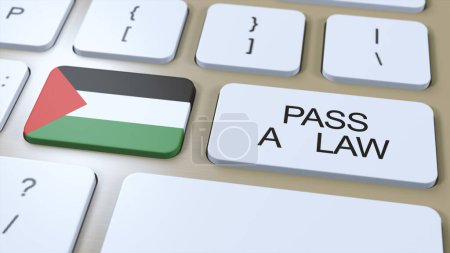 Palestine Country National Flag and Pass a Law Text on Button 3D Illustration.