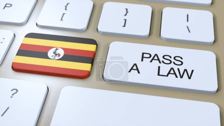 Uganda Country National Flag and Pass a Law Text on Button 3D Illustration.