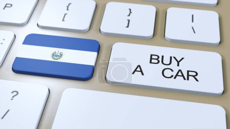 El Salvador Country National Flag and Button with Buy a Car Text 3D Illustration.