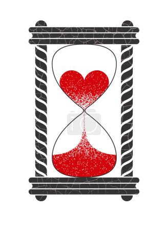 Ilustración de Reloj de arena clásico con arena roja en forma de corazón, símbolo del corazón roto, ilustración vectorial simple aislado sobre fondo blanco - Imagen libre de derechos