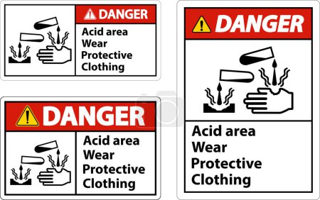 Illustration for Danger Acid Area Wear Protective Clothing Sign - Royalty Free Image