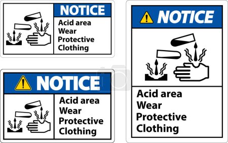 Illustration for Notice Acid Area Wear Protective Clothing Sign - Royalty Free Image