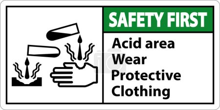 Illustration for Safety First Acid Area Wear Protective Clothing Sign - Royalty Free Image