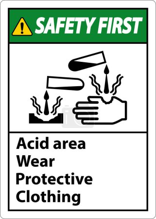 Illustration for Safety First Acid Area Wear Protective Clothing Sign - Royalty Free Image