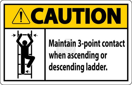 Ilustración de Precaución Mantener contacto de 3 puntos cuando se asciende o desciende la escalera - Imagen libre de derechos
