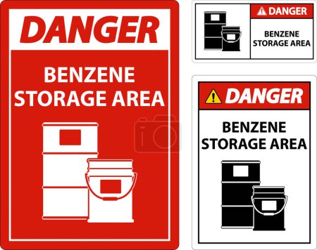 Illustration for Danger Benzene Storage Area Sign On White Background - Royalty Free Image