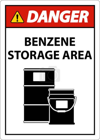 Illustration for Danger Benzene Storage Area Sign On White Background - Royalty Free Image