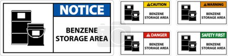Illustration for Caution Benzene Storage Area Sign On White Background - Royalty Free Image