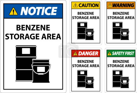 Illustration for Caution Benzene Storage Area Sign On White Background - Royalty Free Image