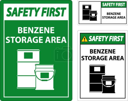 Illustration for Safety First Benzene Storage Area Sign On White Background - Royalty Free Image