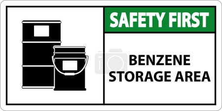 Illustration for Safety First Benzene Storage Area Sign On White Background - Royalty Free Image