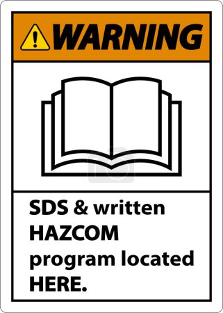 Ilustración de Advertencia SDS y HazCom ubicados aquí Firmar en fondo blanco - Imagen libre de derechos