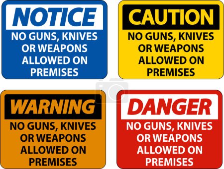 Illustration for Notice Gun Rules Sign No Guns, Knives Or Weapons Allowed On Premises - Royalty Free Image