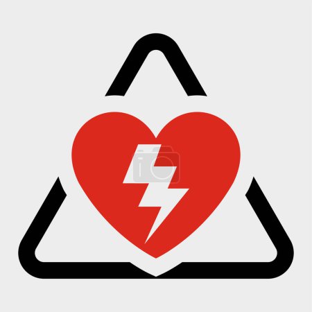 Téléchargez les illustrations : Aed, automatisé, défibrillateur, externe, coeur, rouge, icône signe sur fond transparent - en licence libre de droit
