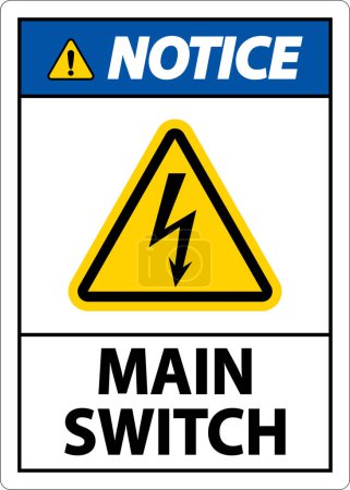 Illustration for Notice Main Switch Sign On White Background - Royalty Free Image